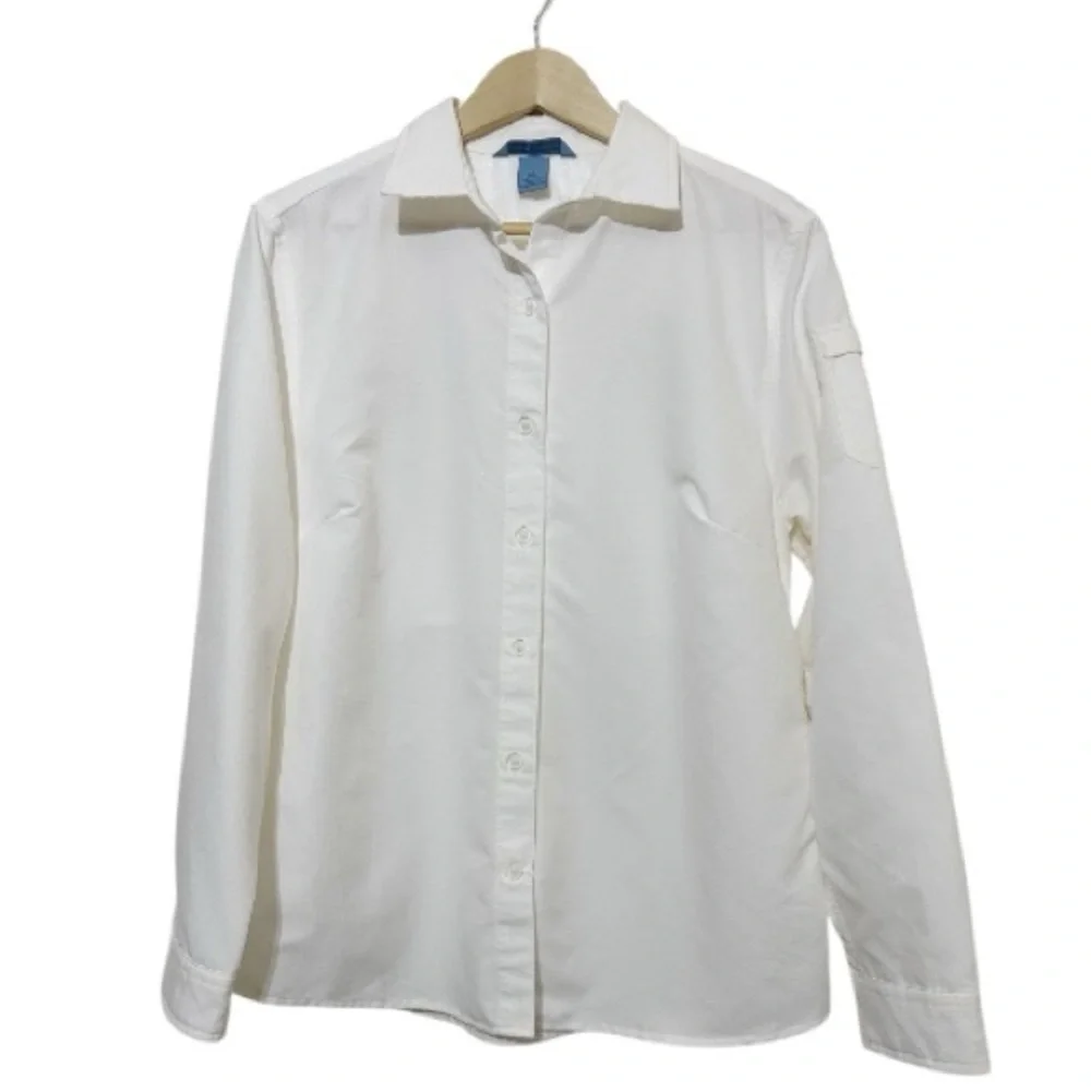 Duluth Trading Co White Ripstop Performance Button Up Shirt Women's Large L Tech - Picture 2 of 8